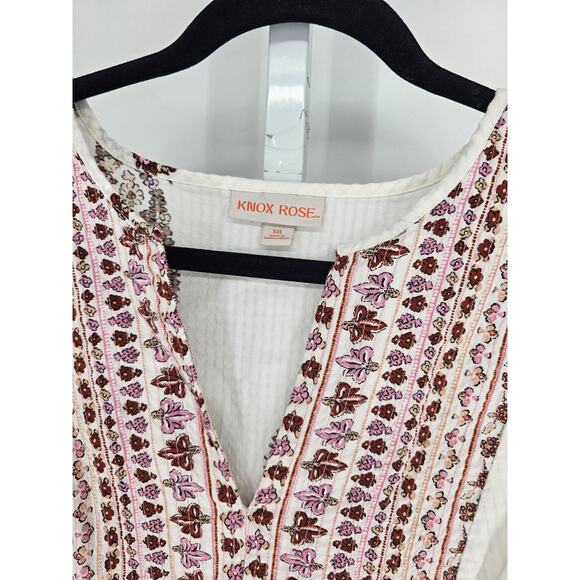 Knox Rose Womens Sz XXL Short Sleeve Peplum Boho Top Embroidered Pink Cream - Picture 3 of 4
